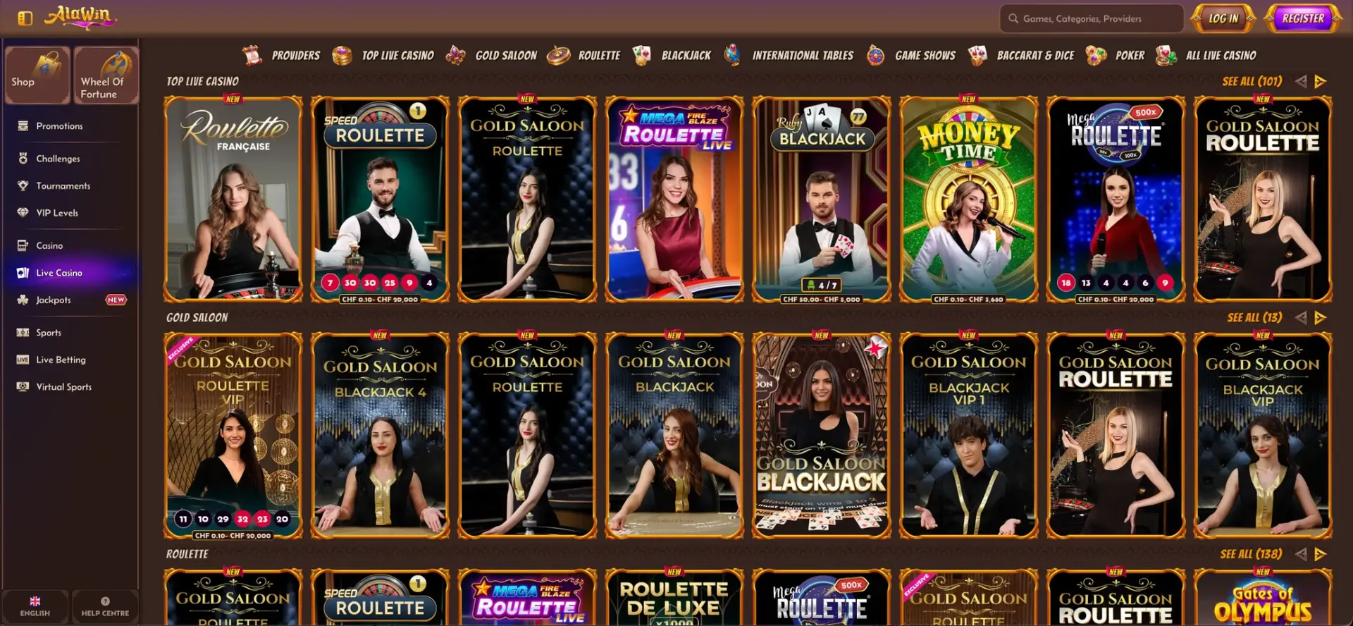 Live-Casino-Tische bei Alawin
